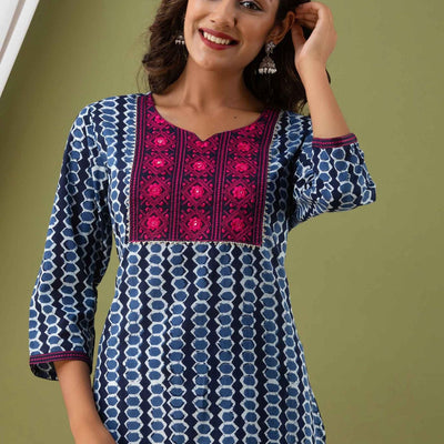 Women Blue Cotton Kurti