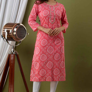 Women Peach Cotton Kurti