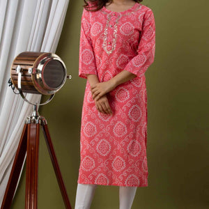 Women Peach Cotton Kurti