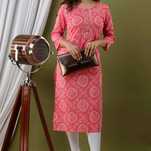 Women Peach Cotton Kurti