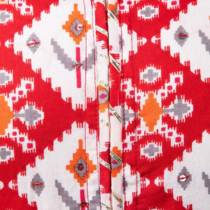 Women Red Traditional Print Cotton Kurti with Pant & Dupatta