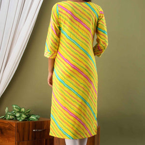 Women Yellow Lehriya Print Cotton Kurti