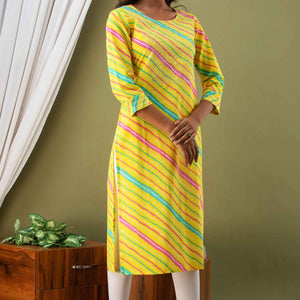 Women Yellow Lehriya Print Cotton Kurti