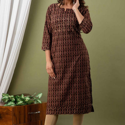 Women Cotton Brown Kurti