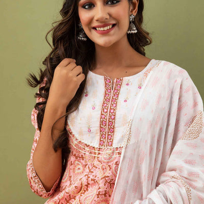 Women Long Aline Kurti with Pant & Dupatta