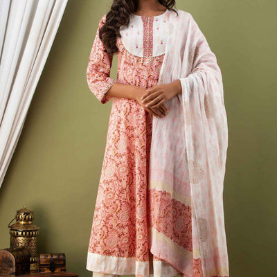Women Long Aline Kurti with Pant & Dupatta