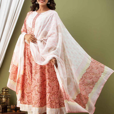 Women Long Aline Kurti with Pant & Dupatta