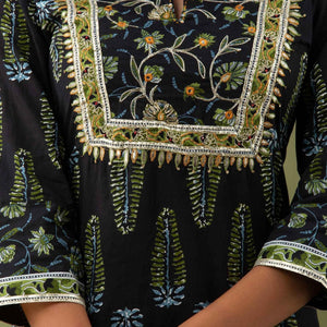 Women Black Cotton Kurti with Pant & Dupatta
