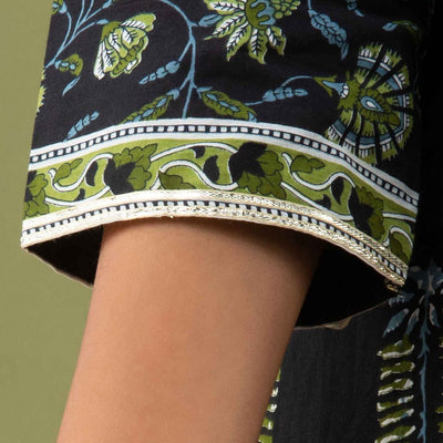 Women Black Cotton Kurti with Pant & Dupatta