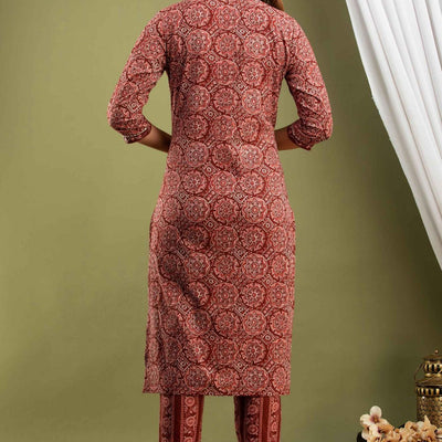 Women Maroon Cotton Kurti with Pant