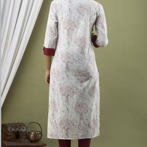 Women White Cotton Roll Up Sleeve Kurti
