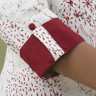Women White Cotton Roll Up Sleeve Kurti
