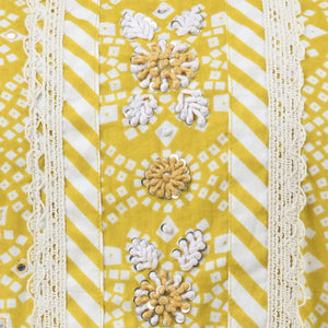 Women Yellow Frill Cotton Kurti with Pant & Dupatta