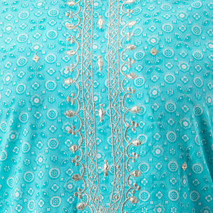 Blue Cotton Kurti 3pcs Set