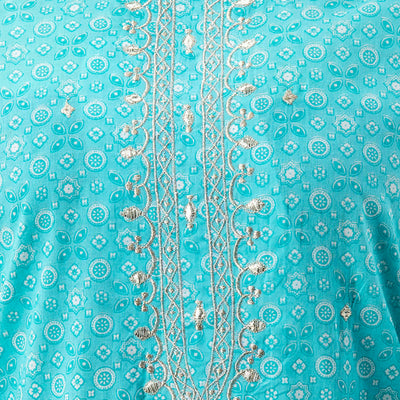 Blue Cotton Kurti 3pcs Set