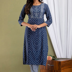 Blue Bandhej Kurti Pant & Dupatta
