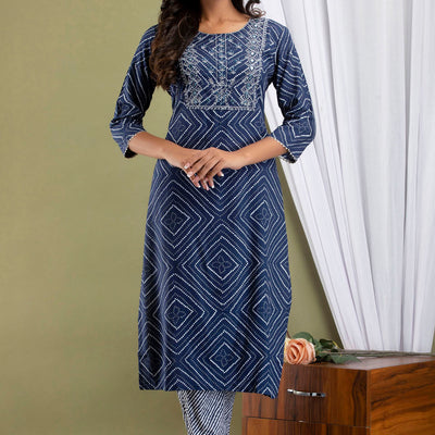 Blue Bandhej Kurti Pant & Dupatta