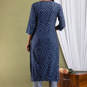 Blue Bandhej Kurti Pant & Dupatta