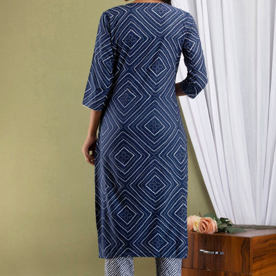 Blue Bandhej Kurti Pant & Dupatta