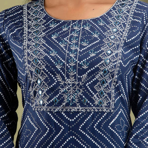 Blue Bandhej Kurti Pant & Dupatta