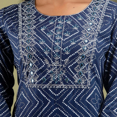 Blue Bandhej Kurti Pant & Dupatta