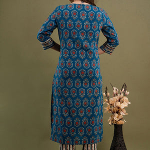 Peacock Green Cotton Kurti 3pcs Set