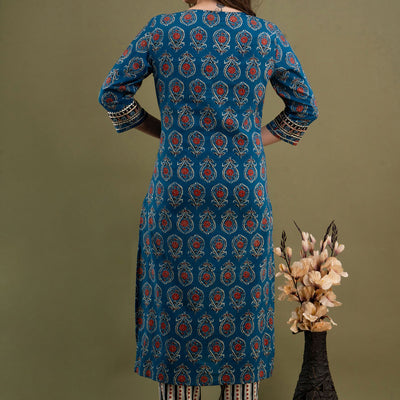 Peacock Green Cotton Kurti 3pcs Set