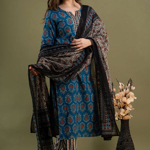 Peacock Green Cotton Kurti 3pcs Set