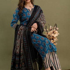 Peacock Green Cotton Kurti 3pcs Set