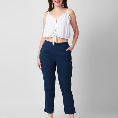 Indigo Hues Women Cotton Pants casual and semi formal daily trousers