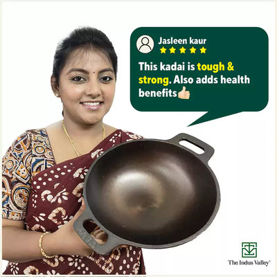 Super Smooth Cast Iron Kadai+ Free ₹110 Spatula,Pre-seasoned, Nonstick, 100% Pure, Toxin-free, 25.4cm, 2.5L, 2.4kg