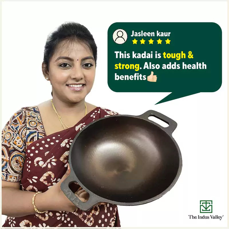 Super Smooth Cast Iron Kadai+ Free ₹110 Spatula,Pre-seasoned, Nonstick, 100% Pure, Toxin-free, 25.4cm, 2.5L, 2.4kg