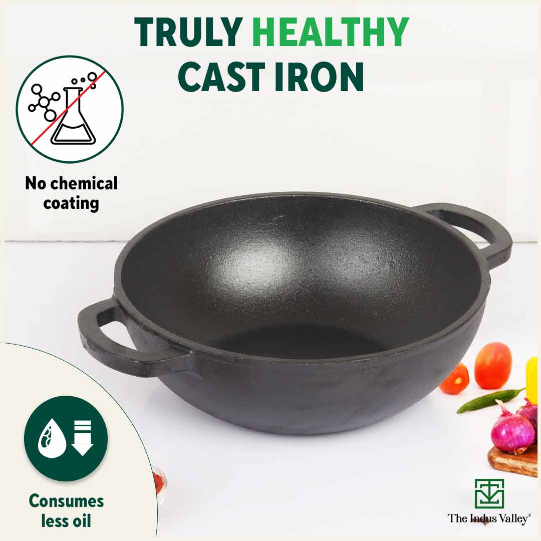 CASTrong Thick Cast Iron Kadai+Tawa+Free ₹110 Spatula,Kitchen set for Home, Pre-seasoned,100% Pure,Toxin-free