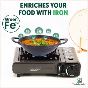 CASTrong Cast Iron Kadai+ Free ₹110 Spatula, Pre-seasoned, Nonstick, 100% Pure, Toxin-free, 25.2cm, 2.2L, 2.37kg