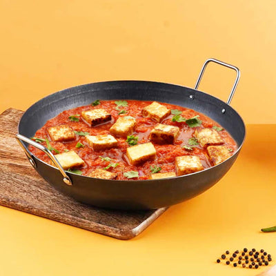 100% Pure Sheet Iron Kadai, Seasoned, Toxin-free, 1.4/2.7/4.4L, 0.6/0.9/1.4kg