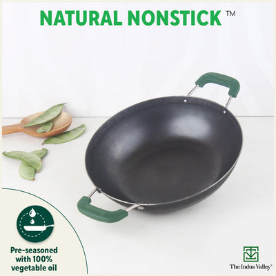 100% Pure Sheet Iron Kadai with Silicon Handle, Seasoned, Toxin-free