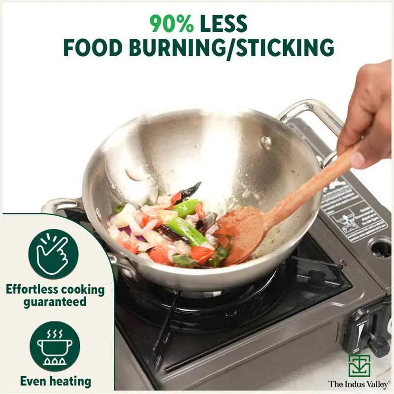 TurboCuk Tri-ply Stainless Steel Cookware Set: Free ₹600 Wood Chopping Board+ Kadai+ Fry Pan, Premium Quality, 3 Layer Thick Body, 100% Toxin-free, Non-stick, Induction & Gas