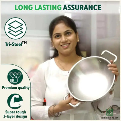 TurboCuk Tri-ply Stainless Steel Cookware Set: Free ₹600 Wood Chopping Board+ Kadai+ Fry Pan, Premium Quality, 3 Layer Thick Body, 100% Toxin-free, Non-stick, Induction & Gas