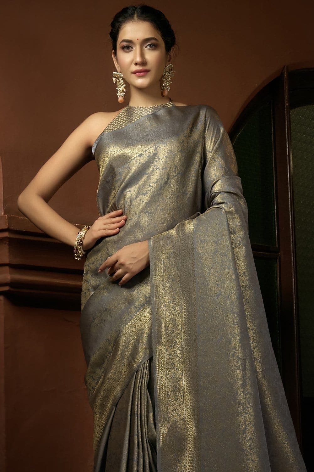 Abalone Grey Kanjivaram Saree