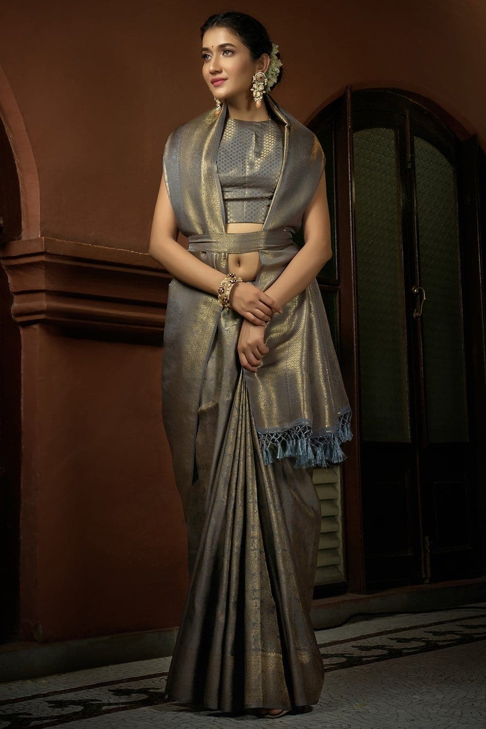 Abalone Grey Kanjivaram Saree