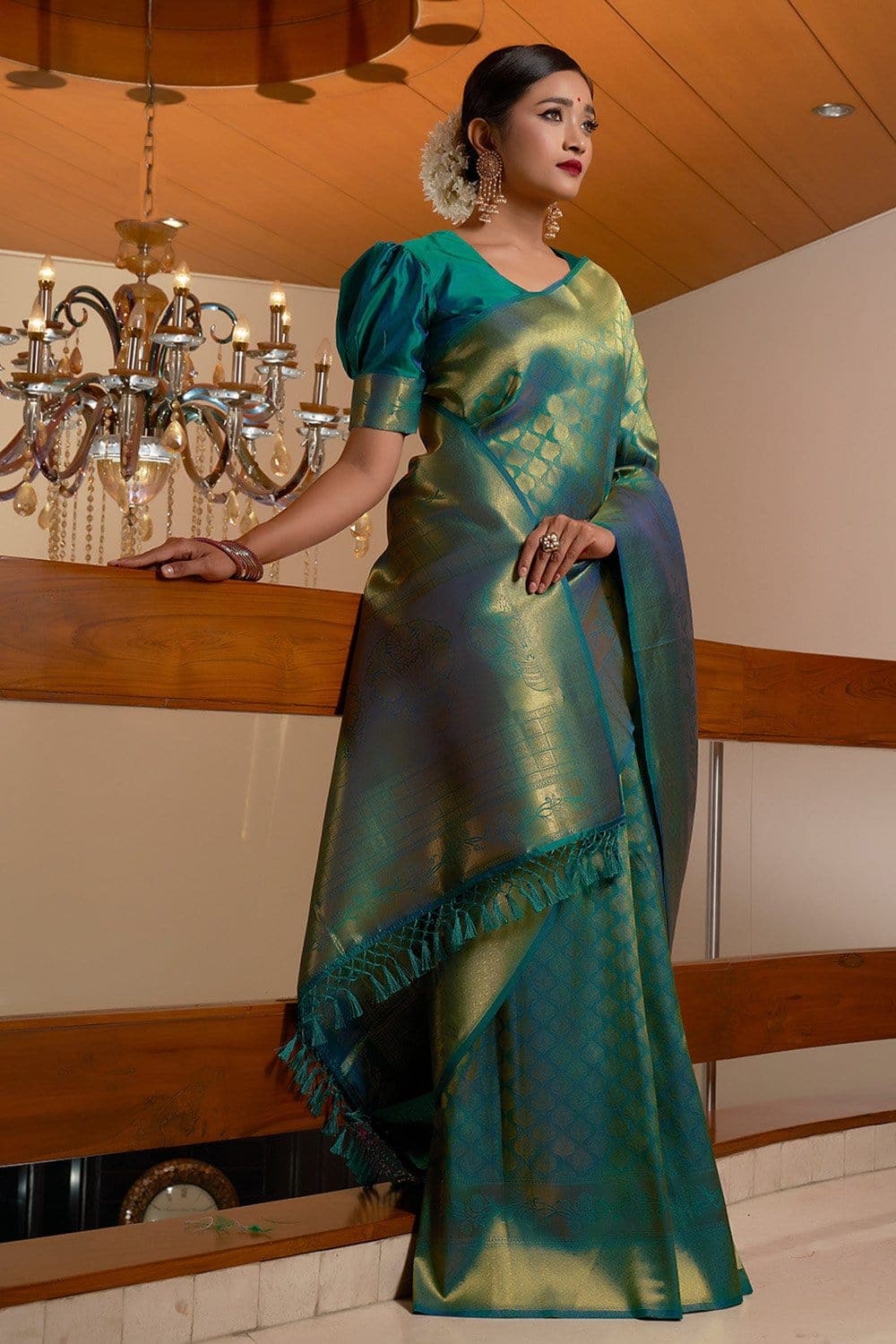 ADITI MALIK in Ocean Blue Kanjivaram Saree