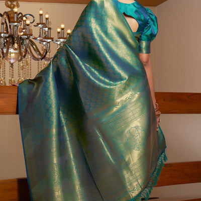 ADITI MALIK in Ocean Blue Kanjivaram Saree