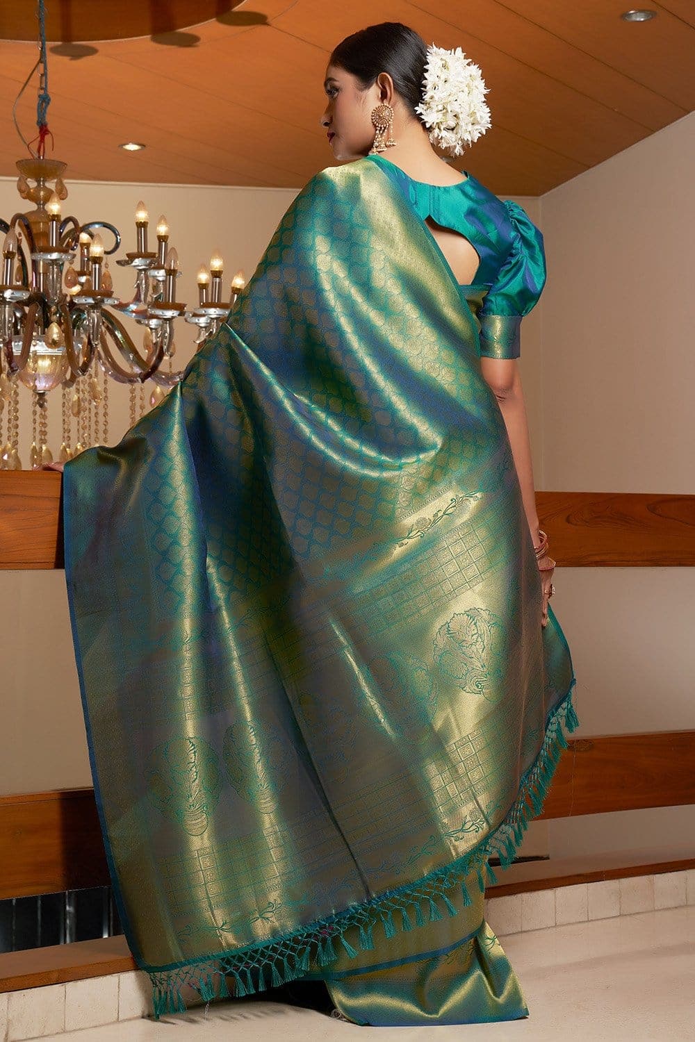 ADITI MALIK in Ocean Blue Kanjivaram Saree