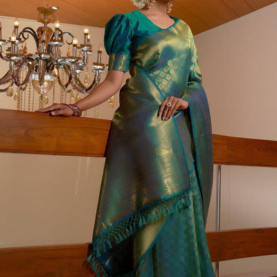 ADITI MALIK in Ocean Blue Kanjivaram Saree