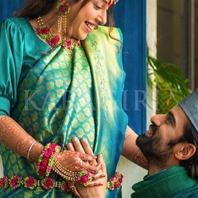 ADITI MALIK in Ocean Blue Kanjivaram Saree