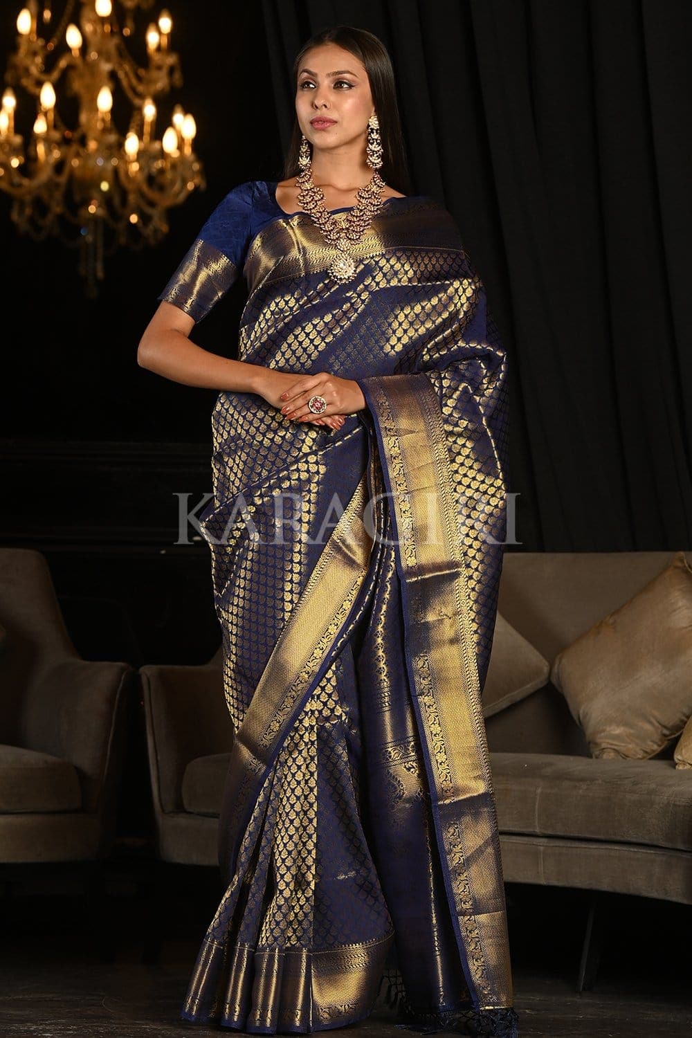 Admiral Blue Kanjivaram Saree