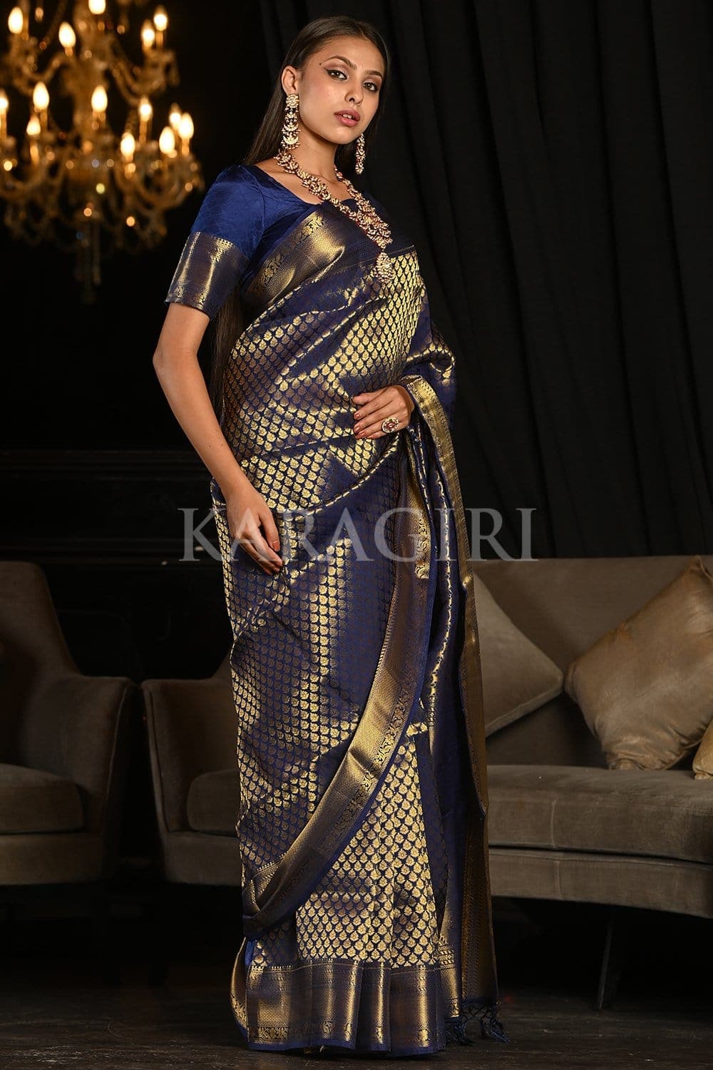 Admiral Blue Kanjivaram Saree