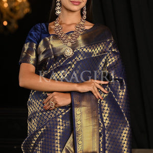 Admiral Blue Kanjivaram Saree