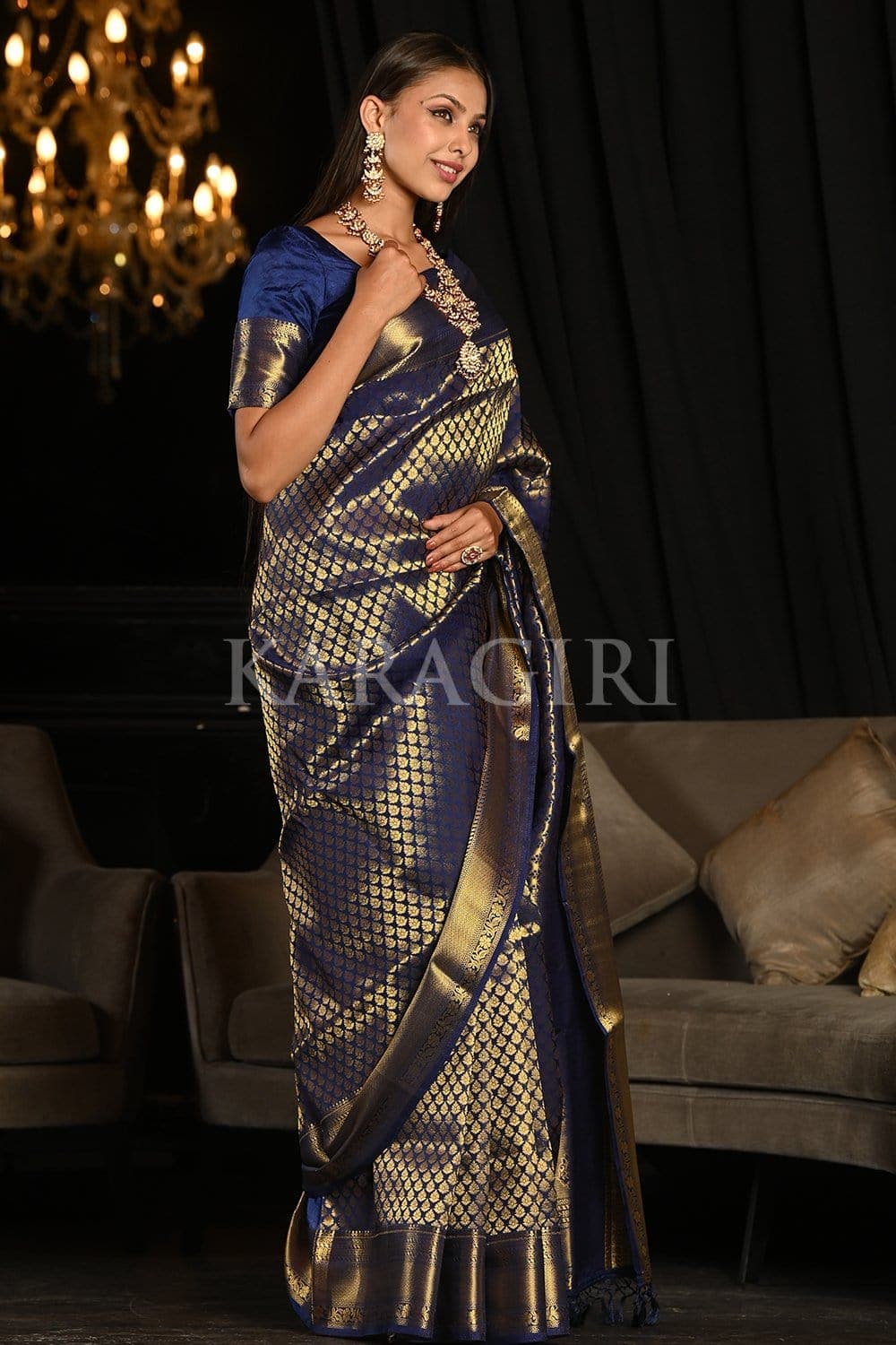 Admiral Blue Kanjivaram Saree