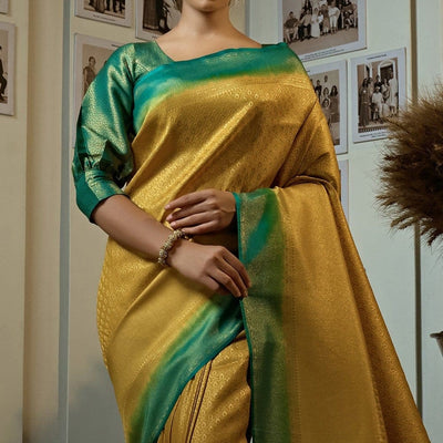 Amber Yellow Kanjivaram Saree